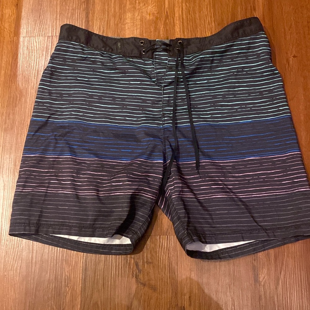 Hurley Men's Athletic Shorts - Black with Multicolor Stripes